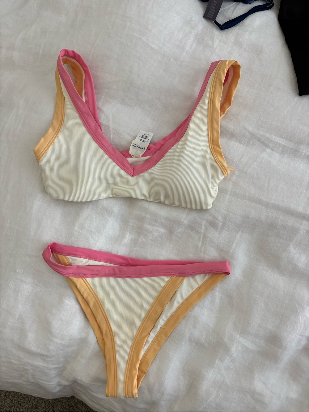 l*space Ribbed Cream Bikini with Pink and Yellow Trim